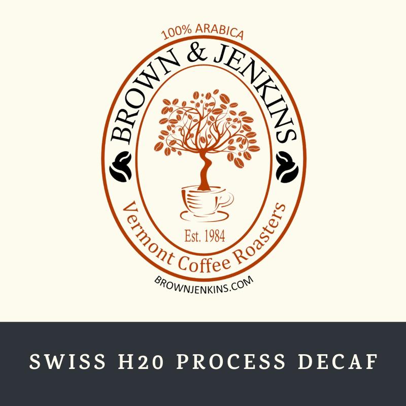 Swiss water process decaf coffee collection from brown and jenkins coffee roaster of vermont