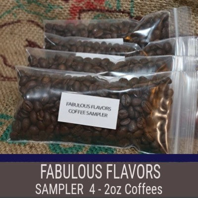 Fabulous flavors coffee sample package comes with four different flavors of coffee each bag brews a 12 cup pot of coffee from brown and jenkins coffee roasters in vermont